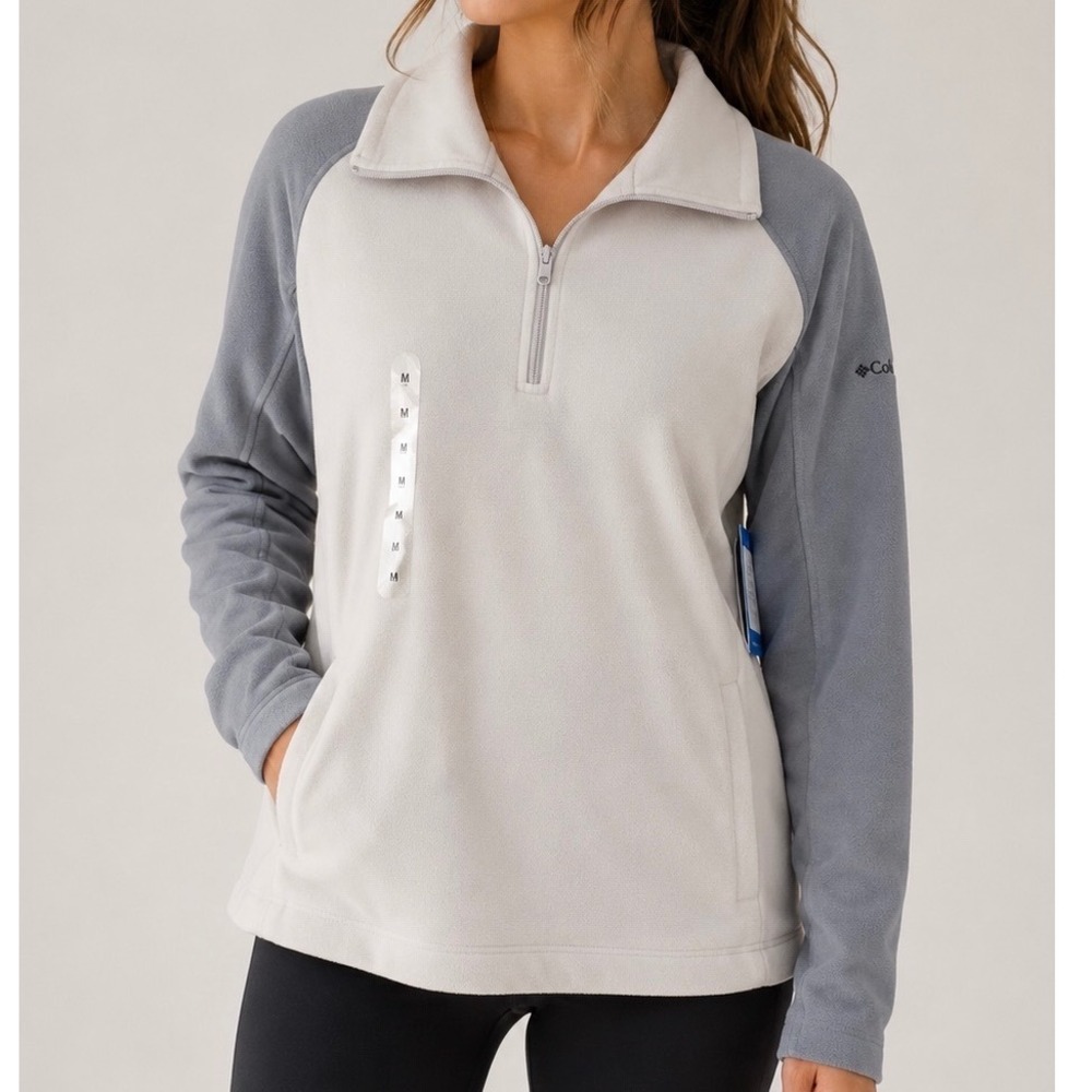 Columbia NWT XL Fleece Quarter Zip Pullover White Gray Cozy‎ Outdoors Women